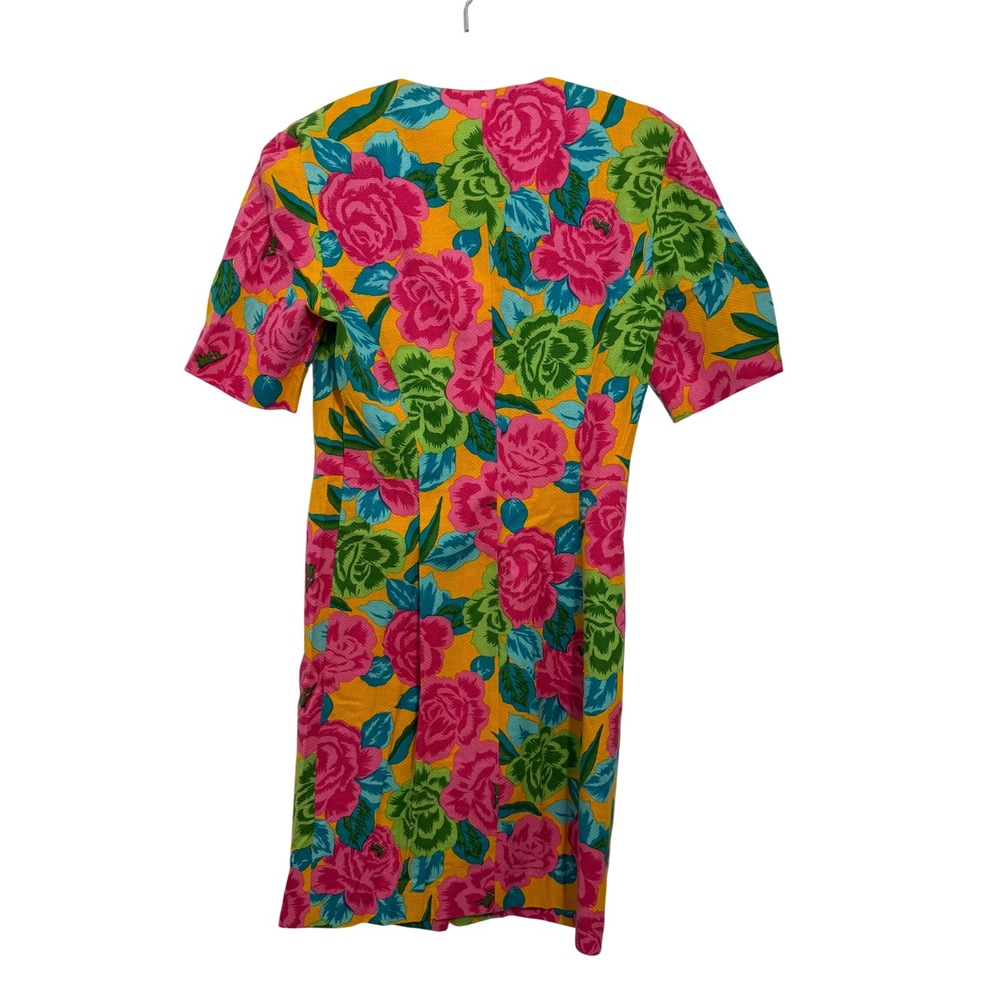 Vintage 80's Cara Brussels Hawaiian Floral Retro Midi Dress Size 38 (L) - Picture 5 of 6